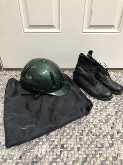 Equestrian Riding Boots And Helmet