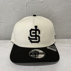 MLB New Era San Francisco Giants Off White Black Upside Logo  9fifty A Frame SnapBack Hats 