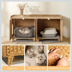 Cat Litter Box Enclosure for 2 Cats, Large Litter Box Furniture with Cat Litter Mat