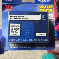 other 1/2 BK/WE TZe Laminated Tape Value Pack - 0.50 Width x 26.20 ft Length - Black, White - 2 / Pack