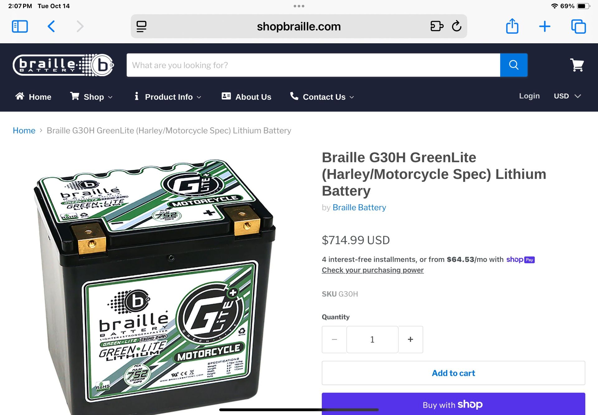 Braille Harley-Davidson Battery Lithium Ion