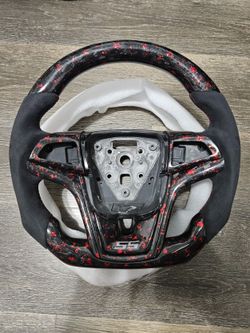 BRAND NEW CHEVROLET CAMARO 2012-2015 Real Carbon Fiber FORGE RED Flat Alcantara Steering Wheel