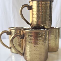 Four Williams Sonoma Hammered Brass Moscow Mule Mugs  