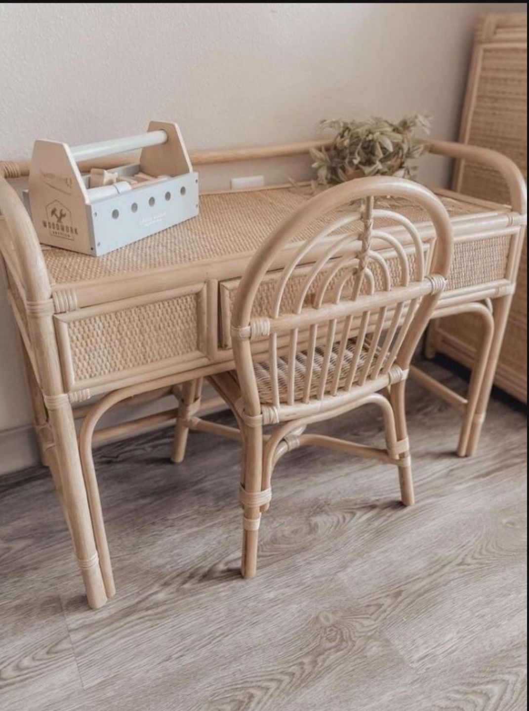 Kids Boho Rattan Desk And Chair 