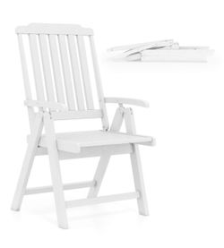 New Costway Foldable Patio Chair with Armrest, Reclined Back, Slatted Seat for Backyard Patio White