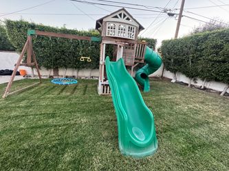 Wooden Backyard Playset with Slides and Swings