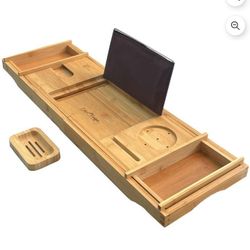 Adjustable Bamboo Bathtub Caddy Tray 