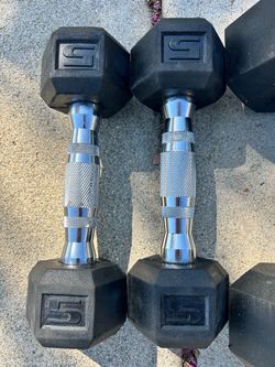 NEW Rubber Hex Dumbbell Set 5–40 LB + Tricep Rope