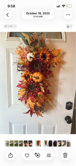 Fall Harvest Door Swag with Pumpkins and Sunflowers
