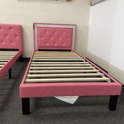 Twin Size Bed Frame In Pink With Crystals 