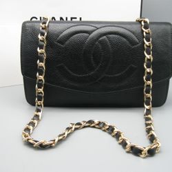 Chanel Black Caviar Leather CC Logo Long Flap Bag Wallet