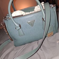 Teal Leather ..Guess Satchel With Crossbody Strap 