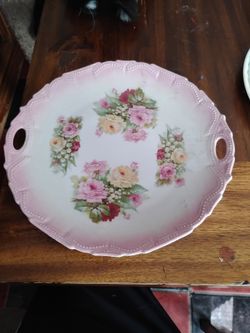 Antique 1920s porcelain open handle cake plate 9.6"