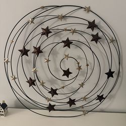 Metal swirl wall decor with stars black/brown & copper