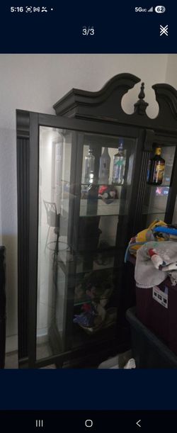 FREE  Glass Display cabinet  Dark Brown all wood need to replace light bulb