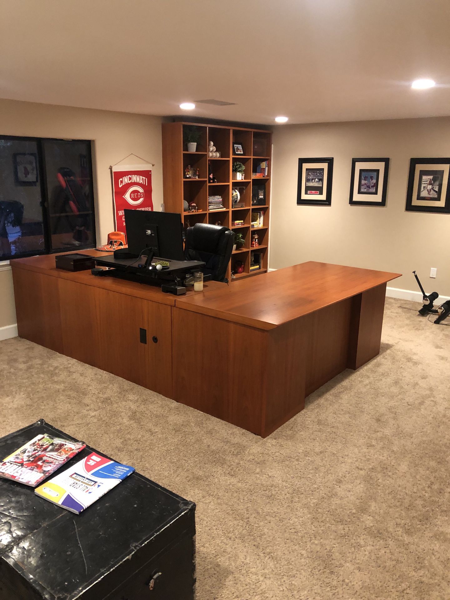 Solid wood executive desk and shelves