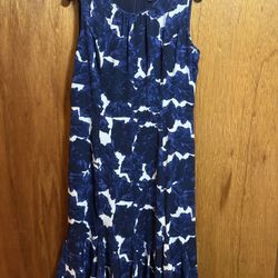 Talbots Navy and White Floral Midi Dress