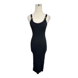 Michael Kors Black Ribbed Stretch Viscose Tank Dress Midi Bodycon Size XS