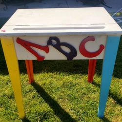 Childs Wooden Desk..top Opens To Store Stuff..good Condition 