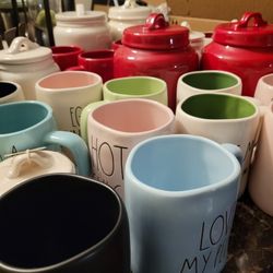 Rae Dunn Collection Mugs Canisters Honey Pot Salt Cellar Jam Jelly Jars