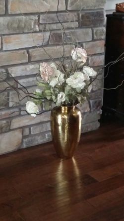 Flower arrangement and 17" brass vase