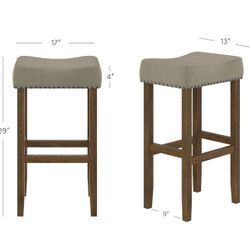 Nathan James Hylie Nailhead Wood Counter Height Kitchen Bar Stool, 29", Dark Beige/Light Brown 