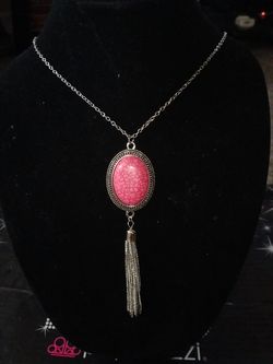 Pink necklace, earring, and ring set