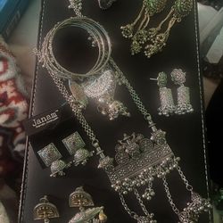 Hindu  Type Silver Tone Jewelry Bundle 5 Pair Earrings 4 Bracelets 1 Necklace All For $15