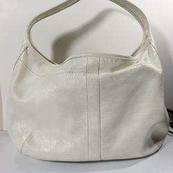 Coach White Leather Hobo Shoulder Bag Turn-Lock