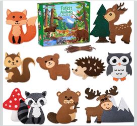 GOASION Sewing Kit for Kids, 12 Pcs Woodland Animals Craft Set, Ages 5+ Pre-Punched DIY Hanging Decorations, Beginner Friendly, Felt Craft Gift Set