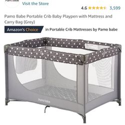 BRAND NEW PAMO BABE Portable Crib/Playpen with Mattress and Carry Bag (Grey)