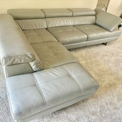 Gray Leather Modern Sectional Couch Sofa