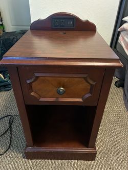 Wood Nightstand with Outlet and USB Ports