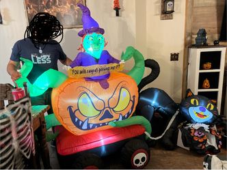 Blowup witch and cat