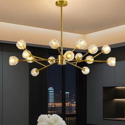 Fans KKQiYuloom 39”Gold Chandeliers for Dining Room 15-Light Sputnik Chandelier
