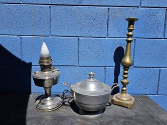 Antique Candlestick Electrified Oil Lamp Pot