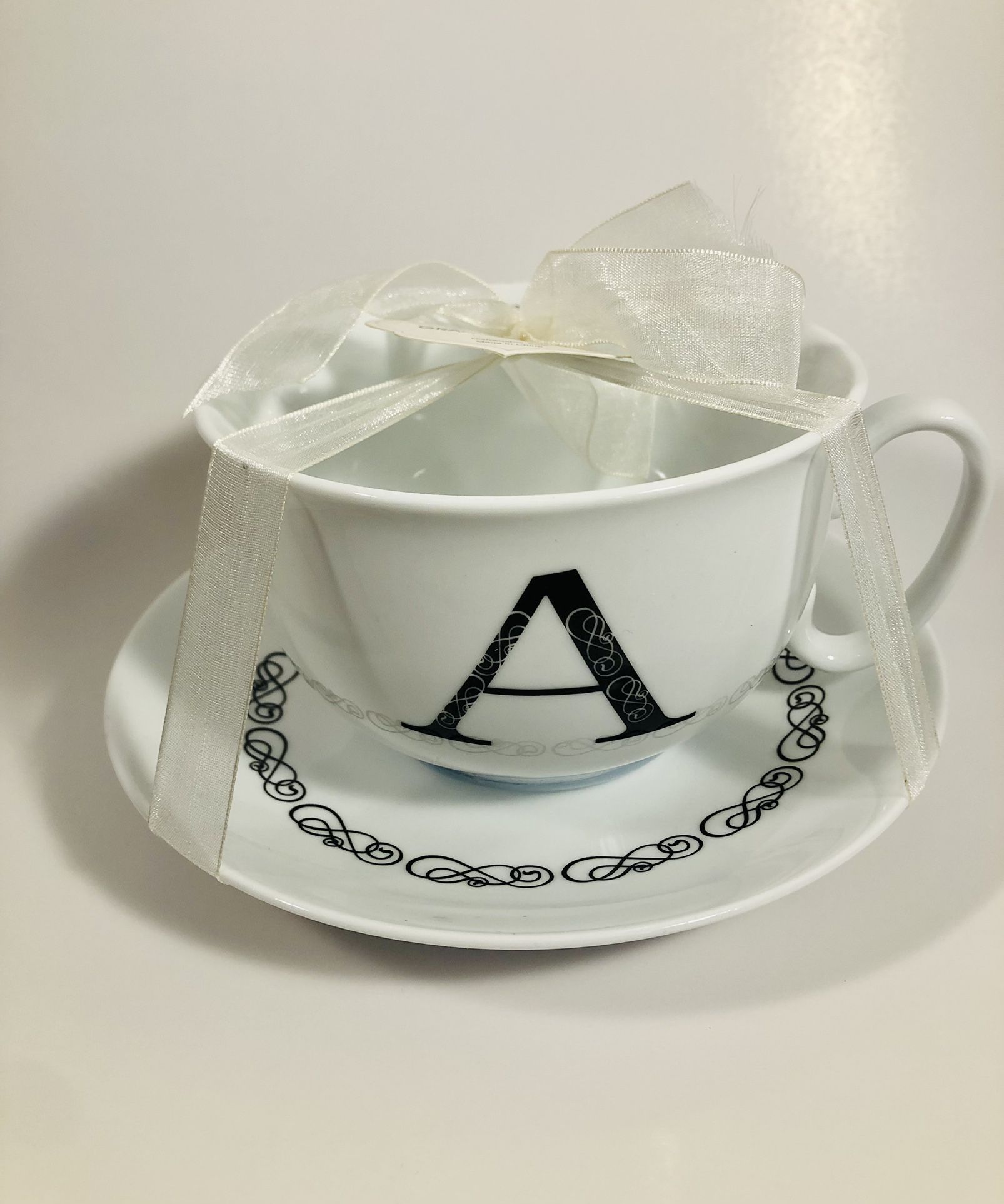 Grace And Teaware Letter “A” Cup and Saucer Set White