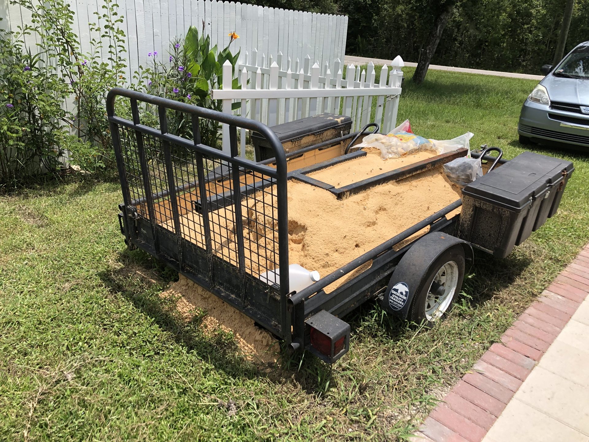 4x8 trailer all steel set up for motorcycle 2 tool box one on each side