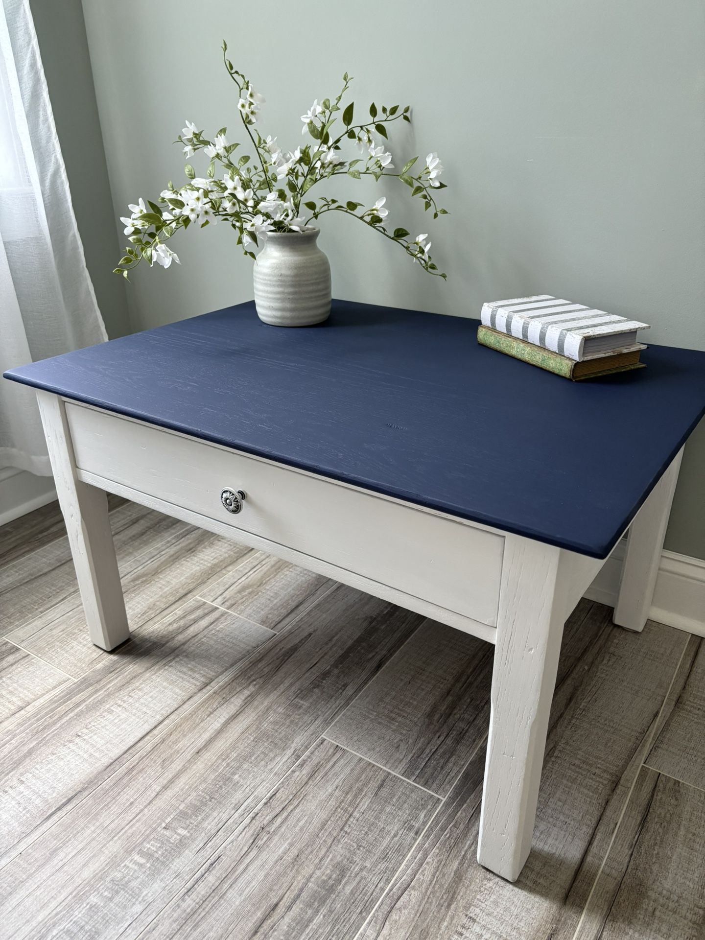 Coffee Table Living Room Dorm Nautical Blue/White