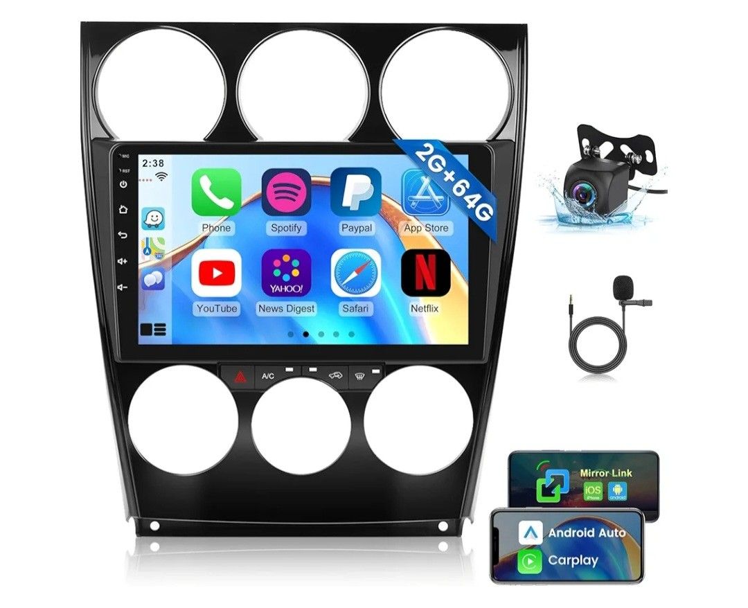 2G+64G] Car Radio for Mazda 6 2004-2015, Android 13 Touch Screen Car Play Mazda 6 Stereo, Carplay/Android Auto/EQ Audio/SWC/Bluetooth + AHD Backup Cam