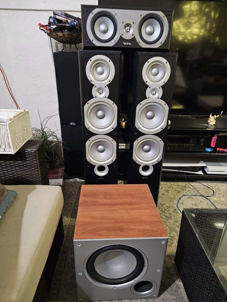 Infinity Primus P363 Towers And Center + Polk 10" Sub.