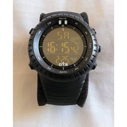 Digital Men's 50mm LED Display Waterproof Sport Watch, Black