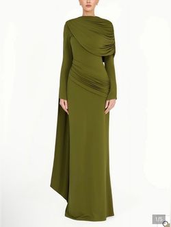 Olive green draped maxi dress with ruched details