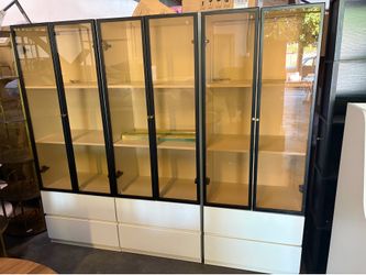 3pcs Modern Lighted Glass Display Cabinet with Two Drawers, Dining China Hutch with 3 Tiers Storage Shelves, Wooden Curio Display Showcase,White
