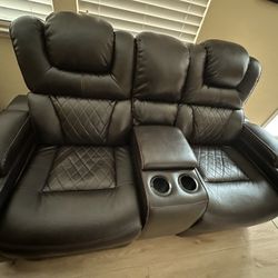 Brown Leather Power Recliner Loveseat
