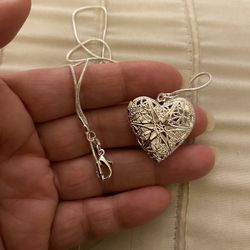925 Sterling Silver Heart ❤️ Photo Frame Pendant Necklace 