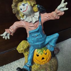 Vintage 1986 hand painted Scarecrow, Halloween ceramic decoration