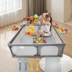 47"x47" Playpen with Soft Mat, Full Mesh Visibility Play Yard, Indoor & Outdoor Activity Center with 2 Zipper Doors