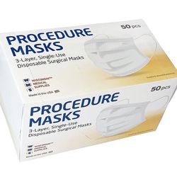 3-Layer Single-Use Disposable Surgical Face Masks, MADE IN USA (Box of 50)