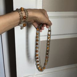 Rare Poland Antique Amber Set:necklace +bracelet 